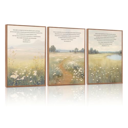LHIUEM Bible Verses Wildflowers Wall Art Natural Jesus Scripture Framed Wall Decor set of 3(12”X16”)Floral Bible Canvas Artworks Faith Based Christian Pictures Religious Psalm for Living Room Bedroom - color: Wildflower