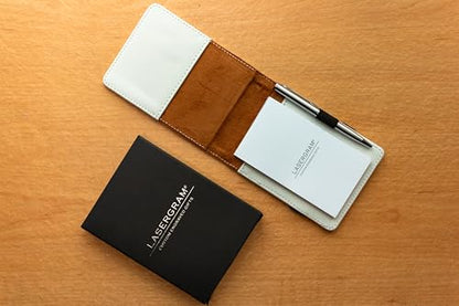 LaserGram Mini Padfolio with Notepad and Pen, Christian Cross, Personalized Engraving Included (White) - color: White
