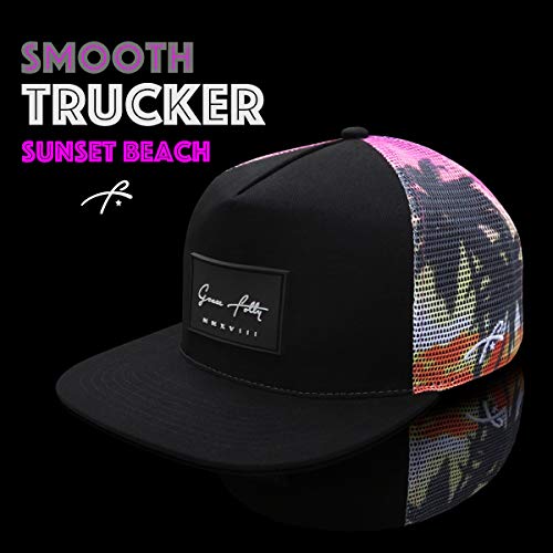 Grace Folly Trucker Hat for Men & Women. Snapback Mesh Caps - color: Sunset Beach
