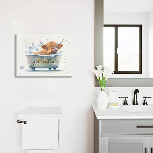 Bathroom Highland Cow Wall Art Highland Cow in Bathtub Pictures Wall Decor Canvas Prints Framed Modern Animal Painting Artwork for Bath Lavatory Washroom Restroom Living Room 16"x12" - color: Bathroom Animal-7, size: 16"L x 12"W