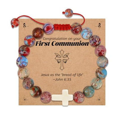 BAYLAY Gifts for Teen Girls Boys, Cross Bracelet for Kids Easter Christian Religious First Communion Baptism Confirmation Gifts for Girls Boys - color: Red Imperial