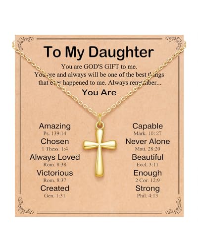 Cross Necklace for Granddaughter/Daughter/Niece, Baptism Christmas Confirmation Valentines Easter Birthday Gifts for Girls Teens - style: Daughter