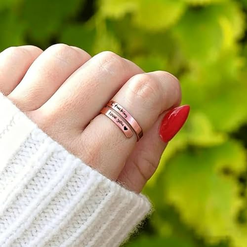 Faith Over Fear Cross Inspirational Rings for Women Daughter, Christian Blessed Hope Love Encouragement Rings Adjustable Open Tiny Purity Wrap Thumb Cross Ring Jewelry Graduation Cocktail Party - color: Fcking Love You Rose Gold