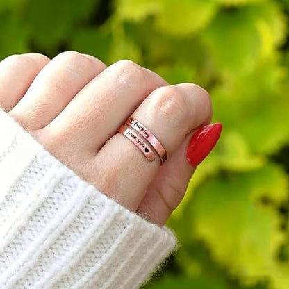 Faith Over Fear Cross Inspirational Rings for Women Daughter, Christian Blessed Hope Love Encouragement Rings Adjustable Open Tiny Purity Wrap Thumb Cross Ring Jewelry Graduation Cocktail Party - color: Fcking Love You Rose Gold