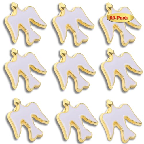 12/50/100Pack White Dove Gold Plated Enamel Lapel Pin-Holy Spirit/Peace/Memorial Gifts For Clothes Bags Hat - color: 50-Pack