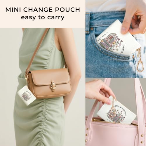 Book Floral Cute Keychain Coin Purse for Women Small Change Pouch - color: Books Floral
