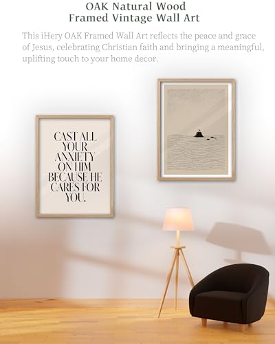 iHery 16x20in Natural OAK Wood 1 Peter 5:7 Framed Wall Art - color: Beige Framed Peter, size: 20"L x 16"W