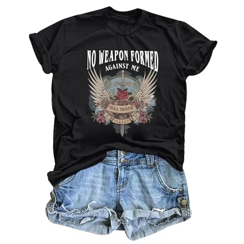 Christian Shirts for Women Bible Verse Boho Graphic Tees Shirt Religious Tshirts Vintage Floral Casual Summer Tops - color: Black, size: Small