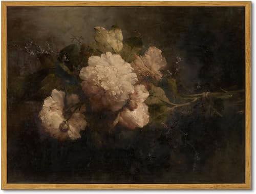 KBKBART Framed Moody Floral Wall Art, Gothic Dark Flower Painting 16x24inch - color: Moody Peony, size: 24"L x 16"W
