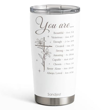 SANDJEST Christian Tumbler 20oz, Stainless Steel Travel Cup with Lid, You are Insulated Coffee Mug, Christian Gifts for Women Girls Friends Sisters on Birthday Christmas - color: Christian