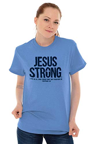 Jesus Strong Philippians 4:13 Bible Graphic T Shirt Men or Women - color: Carolina Blue, size: X-Large