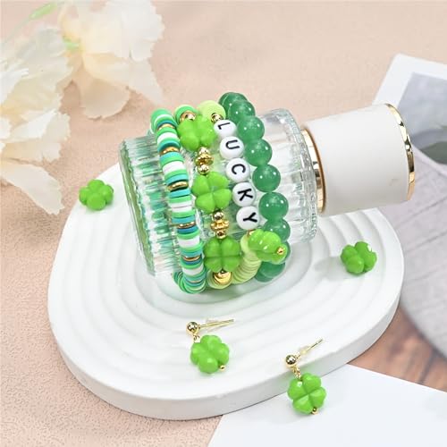 FASHEWELRY 100pcs Acrylic Clover Beads Acrylic St. Patrick's Day Beads Four Leaf Clover Beads Green Shamrock Loose Beads for Bracelets Necklaces Key Chains Jewelry Making - color: Clover