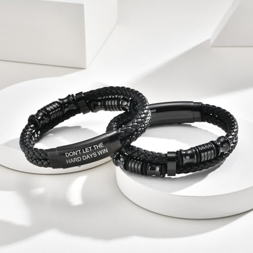 Men's Cross Bracelet Handsome Inspirational Quote Bible Verse Engraved Black Braided Leather Bracelets for Men Religious Jewelry Christmas Baptism Confirmation Christian Gifts for Son Husband Man - style: 08: don't let the hard days win