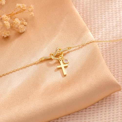 Moodear Cross Bracelet for Women, Dainty Sterling Silver/Gold Plated Gift - color: Gold Knot Cross Bracelet