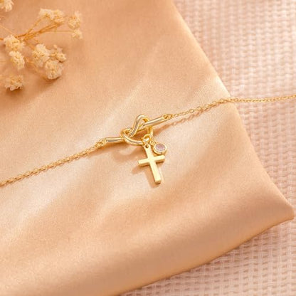 Moodear Cross Bracelet for Women, Dainty Sterling Silver/Gold Plated Gift - color: Gold Knot Cross Bracelet