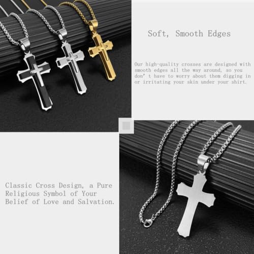OLEVS Men's Cross Pendant Necklace Large Stainless Steel Cross Pendant Necklace for Men Women - color: black silver