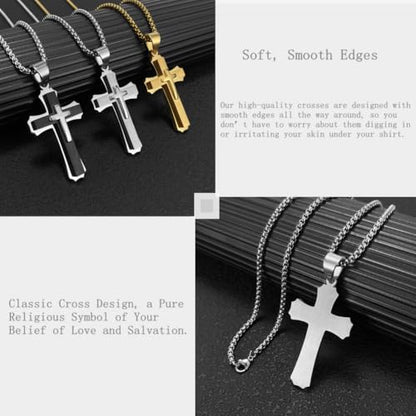 OLEVS Men's Cross Pendant Necklace Large Stainless Steel Cross Pendant Necklace for Men Women - color: black silver