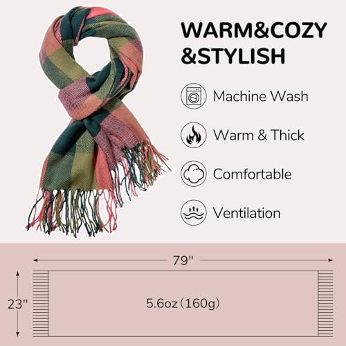 Loritta Winter Scarf for Women, Long Plaid Shawl Wraps Scarves Gifts - color: H- Red Green Lattice