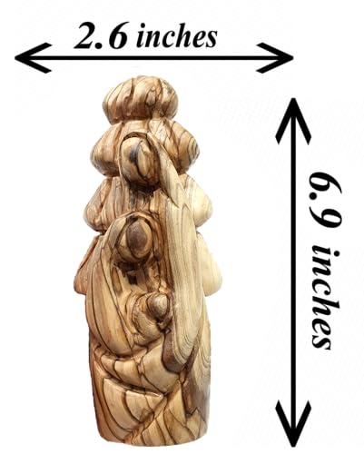Zuluf Olive Wood Holy Family Nativity Statue 6.9 Inch with Carved Olive Tree Back, Hand-Carved Bethlehem Two-Sided Sculpture of Joseph Mary Baby Jesus, Catholic Mantle Centerpiece Christmas Decor Gift