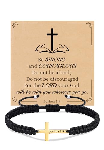 Christian Gifts Cross Bracelet for Men Easter Baptism Religious Gifts for Women Handmade Braided Bracelets Inspirational Confirmation Gifts for Teenage Girl Boys Jewelry - color: Gold, style: Joshua 1:9
