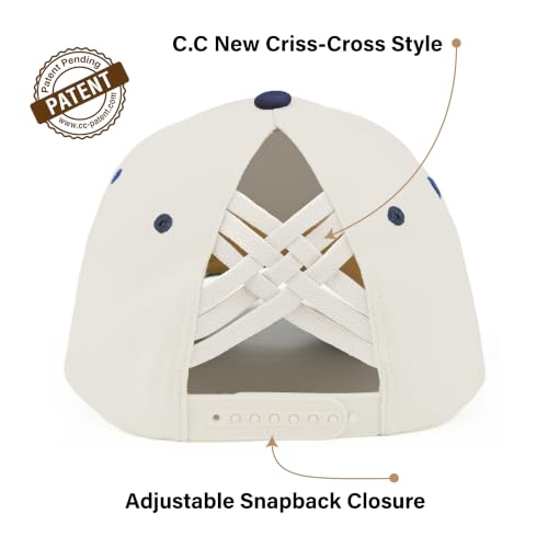 C.C Women's Criss-Cross Ponytail Trucker Hat - Snapback, One Size - color: Floral Flag-navy