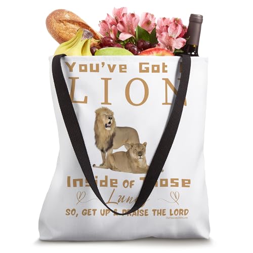 Lion in your Lungs. Prase the Lord. Christian Church Tote Bag