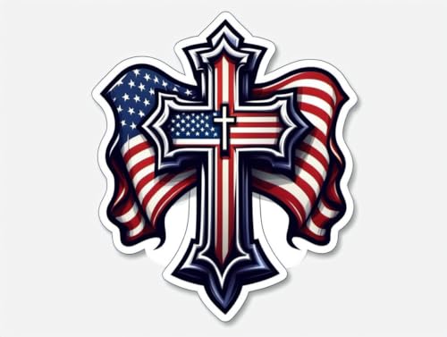 American Flag Cross Sticker 5 Inch – Christian Patriotic Vinyl Decal Waterproof USA Faith Jesus Religious Sticker for Car Truck Laptop Window Bumper - color: 05