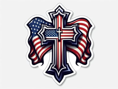 American Flag Cross Sticker 5 Inch – Christian Patriotic Vinyl Decal Waterproof USA Faith Jesus Religious Sticker for Car Truck Laptop Window Bumper - color: 05