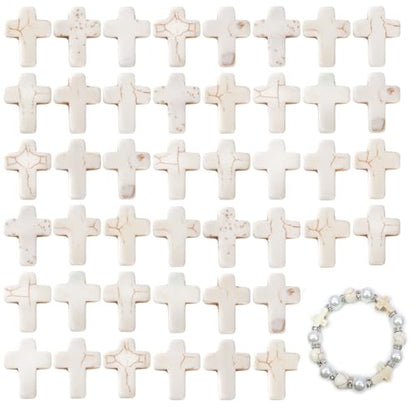 Jucoan 240 PCS White Turquoise Cross Spacer Beads Chunky Beads Mini Religious Cross Charms Beads for DIY Bracelets, Necklaces, Rosary for Wedding Easter Baptism First Communion Confirmation Christian