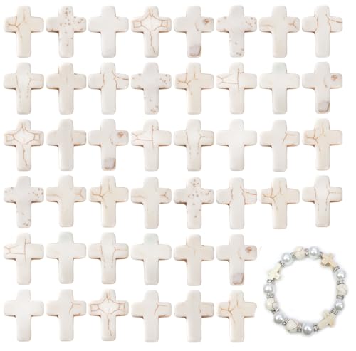 Jucoan 240 PCS White Turquoise Cross Spacer Beads Chunky Beads Mini Religious Cross Charms Beads for DIY Bracelets, Necklaces, Rosary for Wedding Easter Baptism First Communion Confirmation Christian