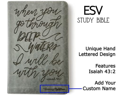 JOY CREATIVE Hand Lettered and Laser Engraved ESV Bible, Student Study Bible with Gray Cover, Personalized Gift, Custom Name Engraving Available