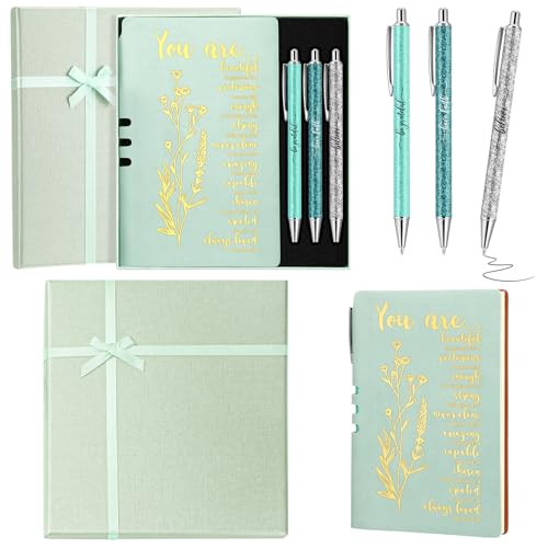 Affrolling 5 Pcs Christian Gifts for Women Church Religious Gifts A6 Bible Leather Notebook Pens with Box Prayer Journal for Men Bible Study Pastor's Wife Godmother Father(Light Green) - color: Light Green