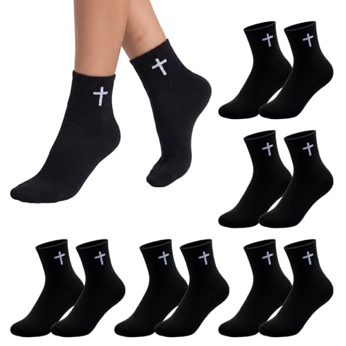 Skicuff 6/9 Pairs Christian Cross Socks Prayer Crew Stockings - color: Black
