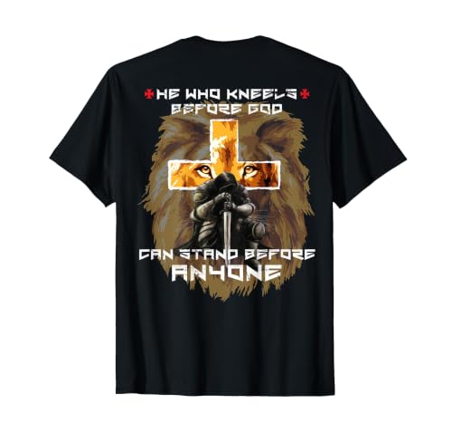 Prayer Warrior Lion Judah Christian Cross Graphic Back Print T-Shirt - color: Black, size: 6X-Large