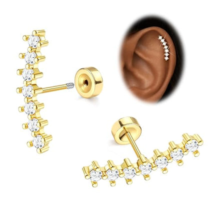 JeryWe Cartilage Earrings for Women Hypoallergenic Helix Piercing Jewelry - color: G:long cz-14k gold filled