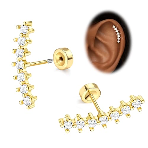 JeryWe Cartilage Earrings for Women Hypoallergenic Helix Piercing Jewelry - color: G:long cz-14k gold filled