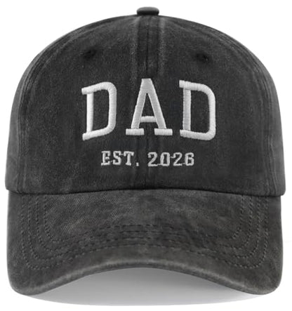 2PCS Dad and Mom EST 2026 Hats for Men Women, New Parents Gifts Cap - color: D-black