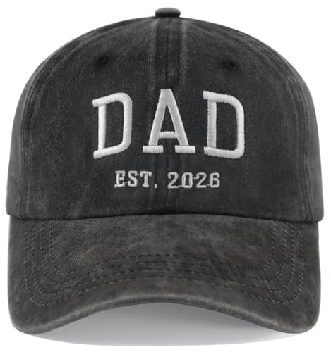 2PCS Dad and Mom EST 2026 Hats for Men Women, New Parents Gifts Cap - color: D-black