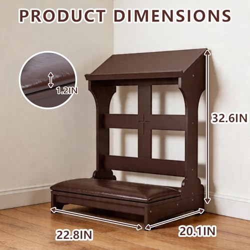 Prayer Kneeler Bench, Solid Wood Prayer Bench with Padded Kneeling Cushion and Bible Holder Shelf, Christian Kneeling Benches for Home Church Worship Meditation and Religious Prayer Room Furniture