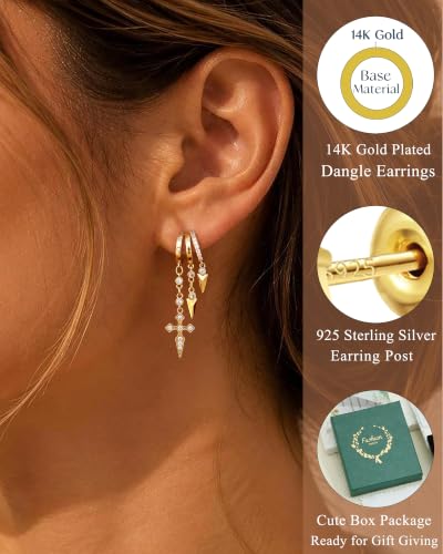Dangle Gold Earrings for Women Trendy Triple Huggie Chain Earrings - color: Gold 3