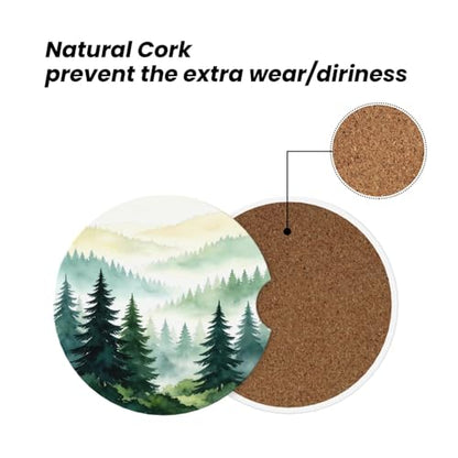 Misty Pine Forest Car Cup Holder Coasters Absorbent Ceramic Coaster - color: Blue