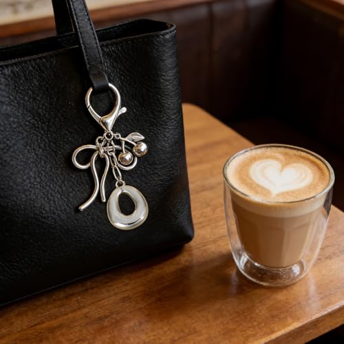 Snycler Bubble Initial Keychain Bag Charms for Women, A-Z Letter Keychain - color: Sliver Cherry Bow-style