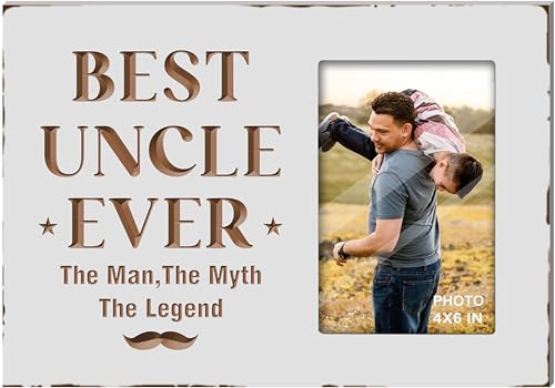 Wooden Rustic White Best Uncle Ever Engraved Picture Frame 4x6 Inches - color: white best uncle ever