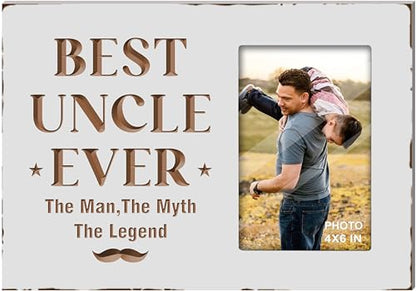 Wooden Rustic White Best Uncle Ever Engraved Picture Frame 4x6 Inches - color: white best uncle ever