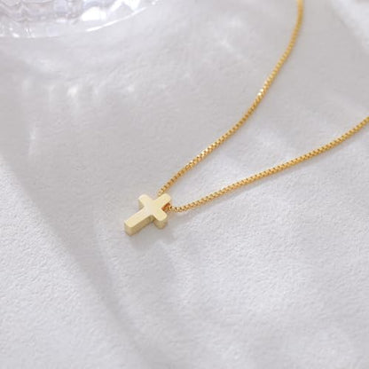 Cross Necklace for Women, Dainty 14K Gold Plated Cross Pendant Simple Long Necklaces for Women, Christian Faith Necklace Trendy Gold Jewelry Gifts for Easter - color: gold small cross necklace