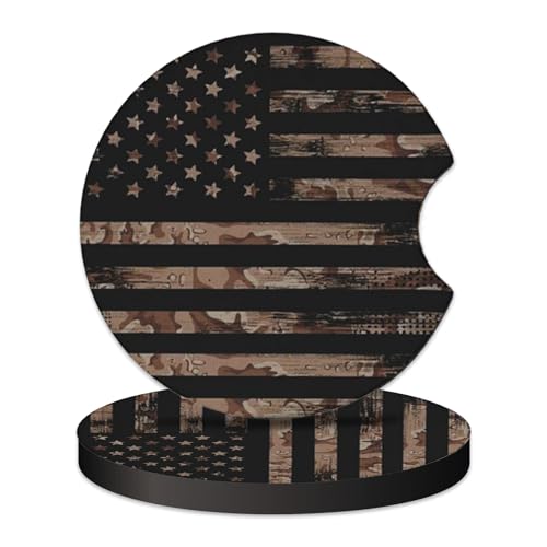 KARREAL 2 Pcs Car Cup Coasters - Wood Grain American Flag - color: Wood Grain American Flag