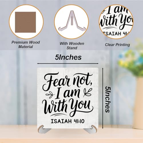 Inspirational Christian Desk Decor Wood Sign, Religious Gifts, Bible Scripture Desk Decorations Faith Based Gifts for Women Friend Teacher Office Work Living Room Home Decor Wooden Plaque With Stand - color: Fear Not 745