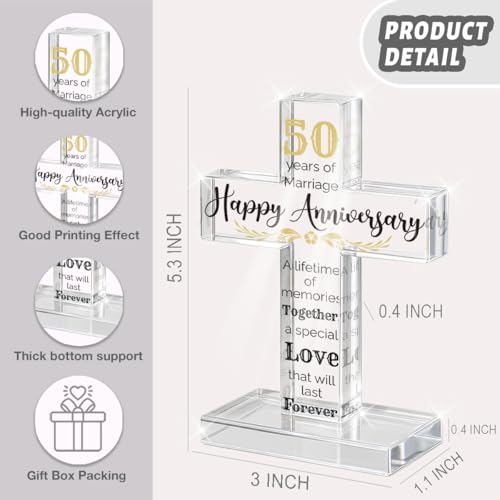 PVOPVO 50th Wedding Anniversary Religious Cross Gifts for Him Her 50 Year Anniversary Romantic Gift for Women Men Couple 50 Years of Marriage Gifts for Present Couple - color: 50th Anniversary