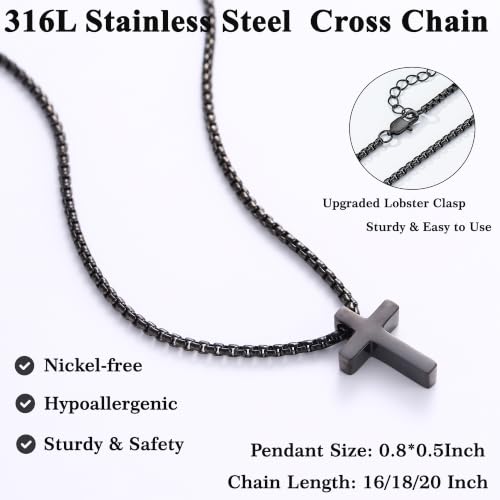 Stainless Steel Cross Necklace for Teen Boys Kids Gifts 16-20 Inch - color: Black, size: 16Inch