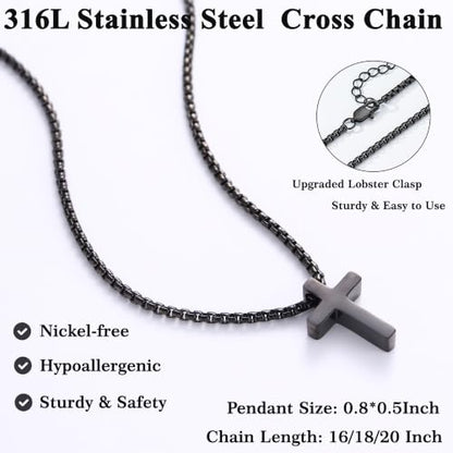 Stainless Steel Cross Necklace for Teen Boys Kids Gifts 16-20 Inch - color: Black, size: 16Inch